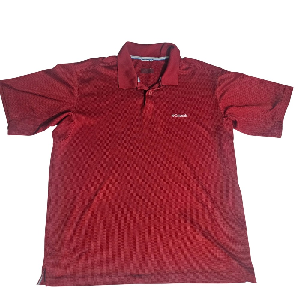 Columbia Mens Red Short Sleeve Performance Polo Shirt Textured Golf Top Large